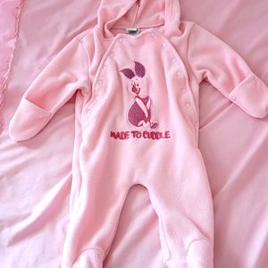 Pink piglet baby fleece pajama, 3-6m